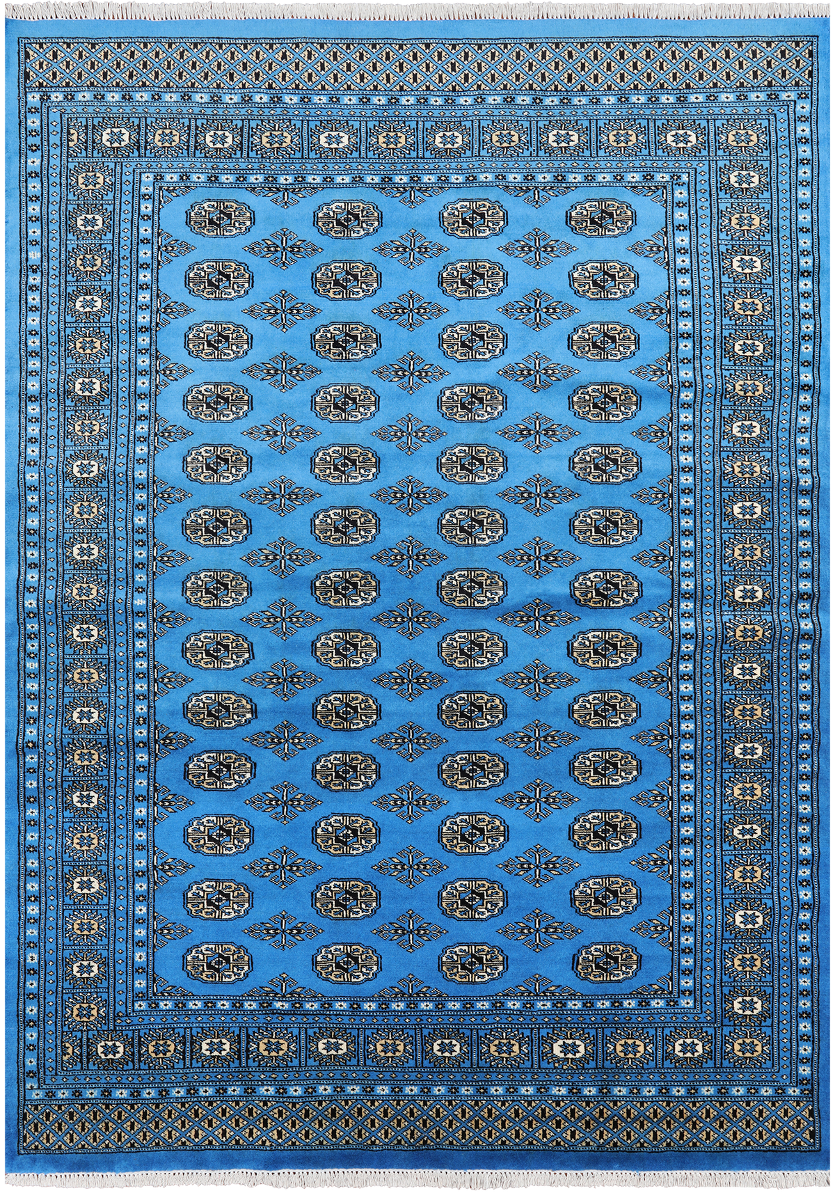 Blue Bokhara Handmade Wool Rug - 6' 1" X 8' 9"
