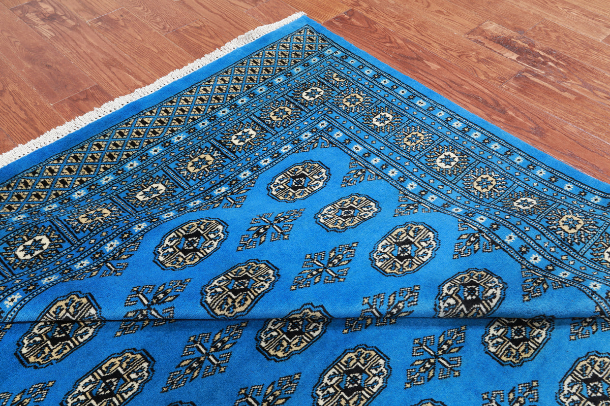 Blue Bokhara Handmade Wool Rug - 6' 1" X 8' 9"