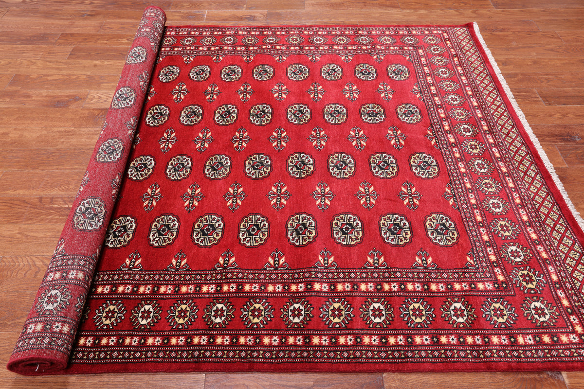Red Bokhara Hand-Knotted Wool Rug - 6' 1" X 8' 10"