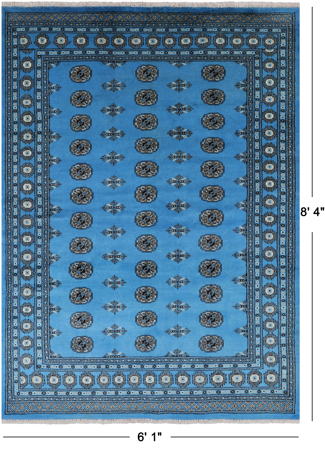 Blue Bokhara Hand Knotted Wool Rug - 6' 1" X 8' 4"