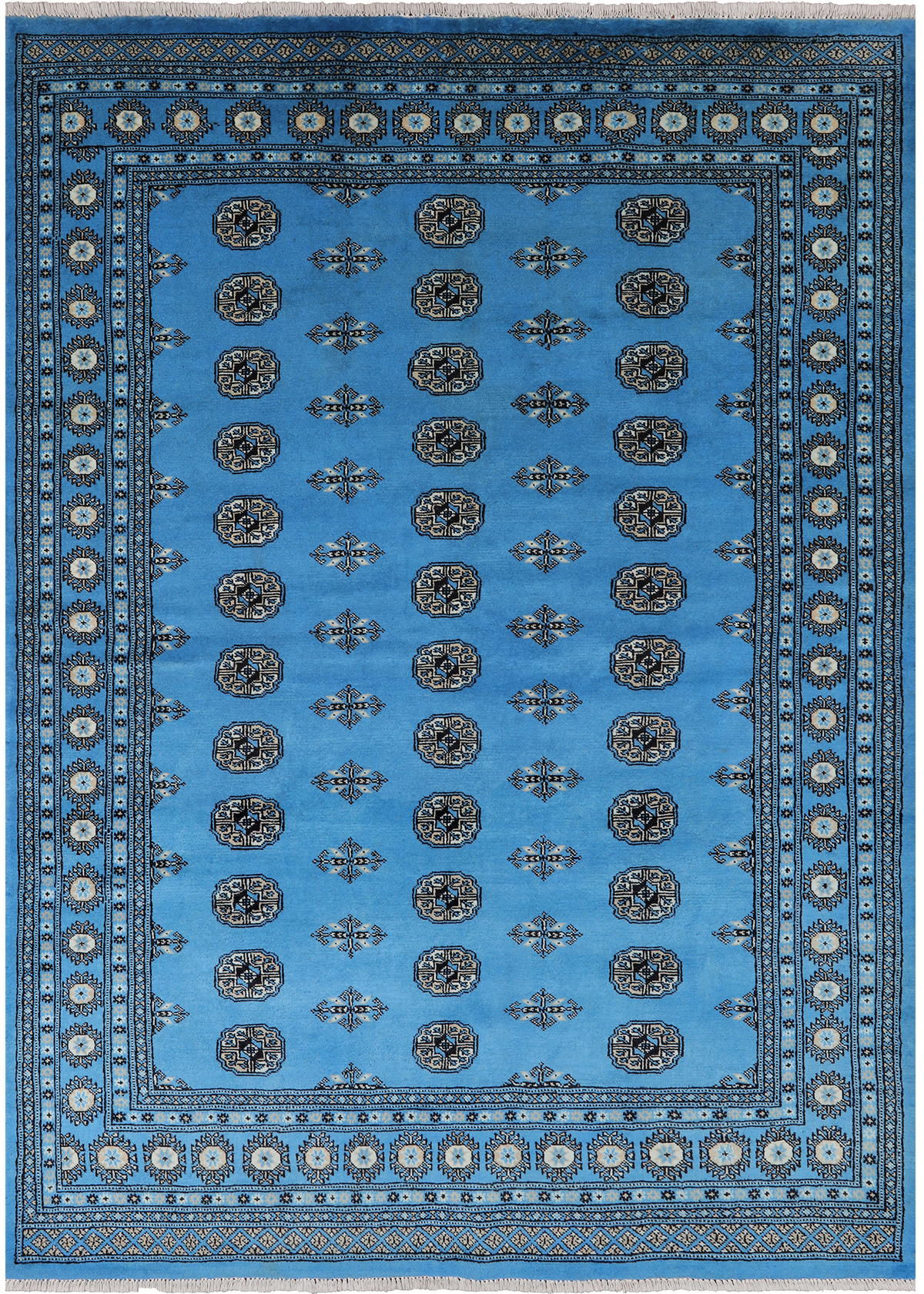 Blue Bokhara Hand Knotted Wool Rug - 6' 1" X 8' 4"