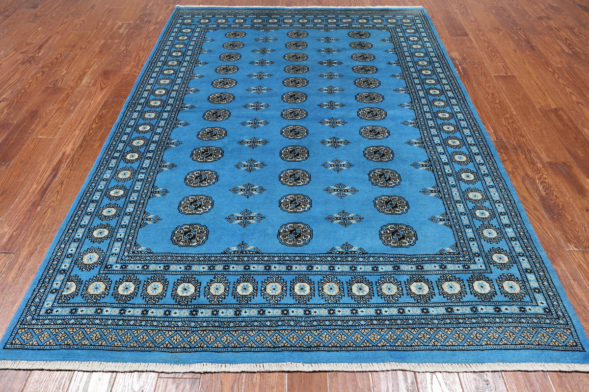 Blue Bokhara Hand Knotted Wool Rug - 6' 1" X 8' 4"