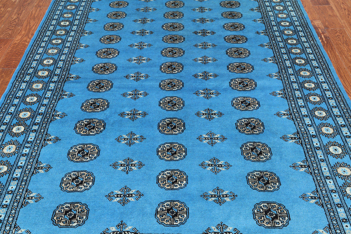 Blue Bokhara Hand Knotted Wool Rug - 6' 1" X 8' 4"