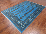 Blue Bokhara Hand Knotted Wool Rug - 6' 1" X 8' 4"