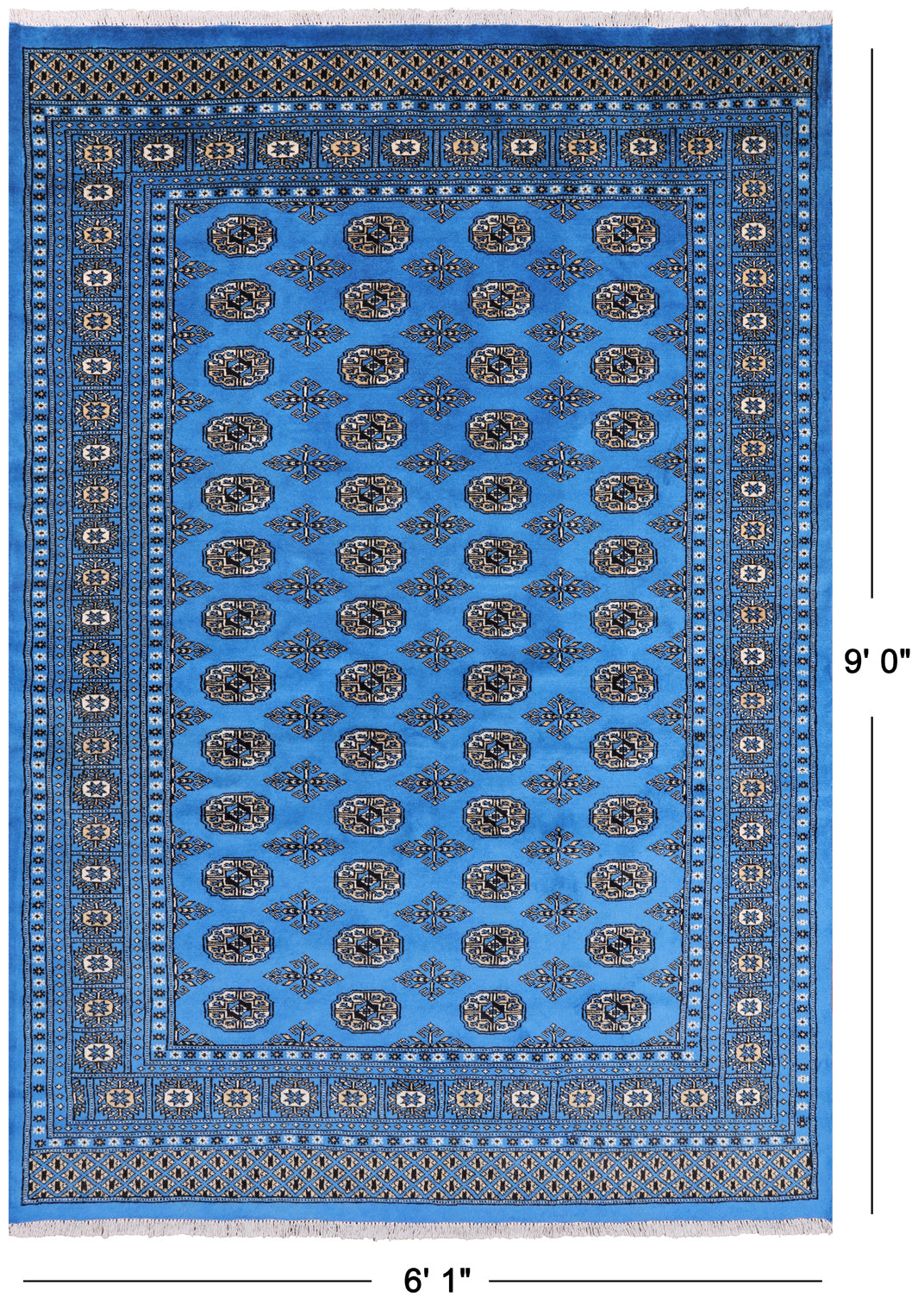 Blue Bokhara Hand Knotted Wool Rug - 6' 1" X 9' 0"