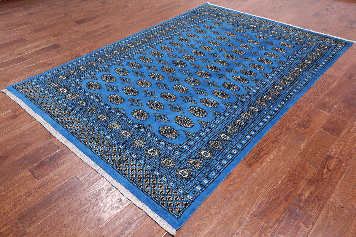 Blue Bokhara Hand Knotted Wool Rug - 6' 1" X 9' 0"