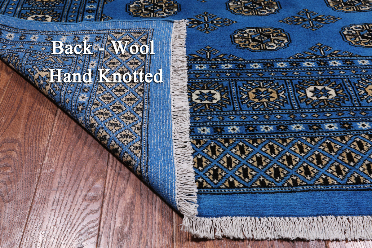 Blue Bokhara Hand Knotted Wool Rug - 6' 1" X 9' 0"