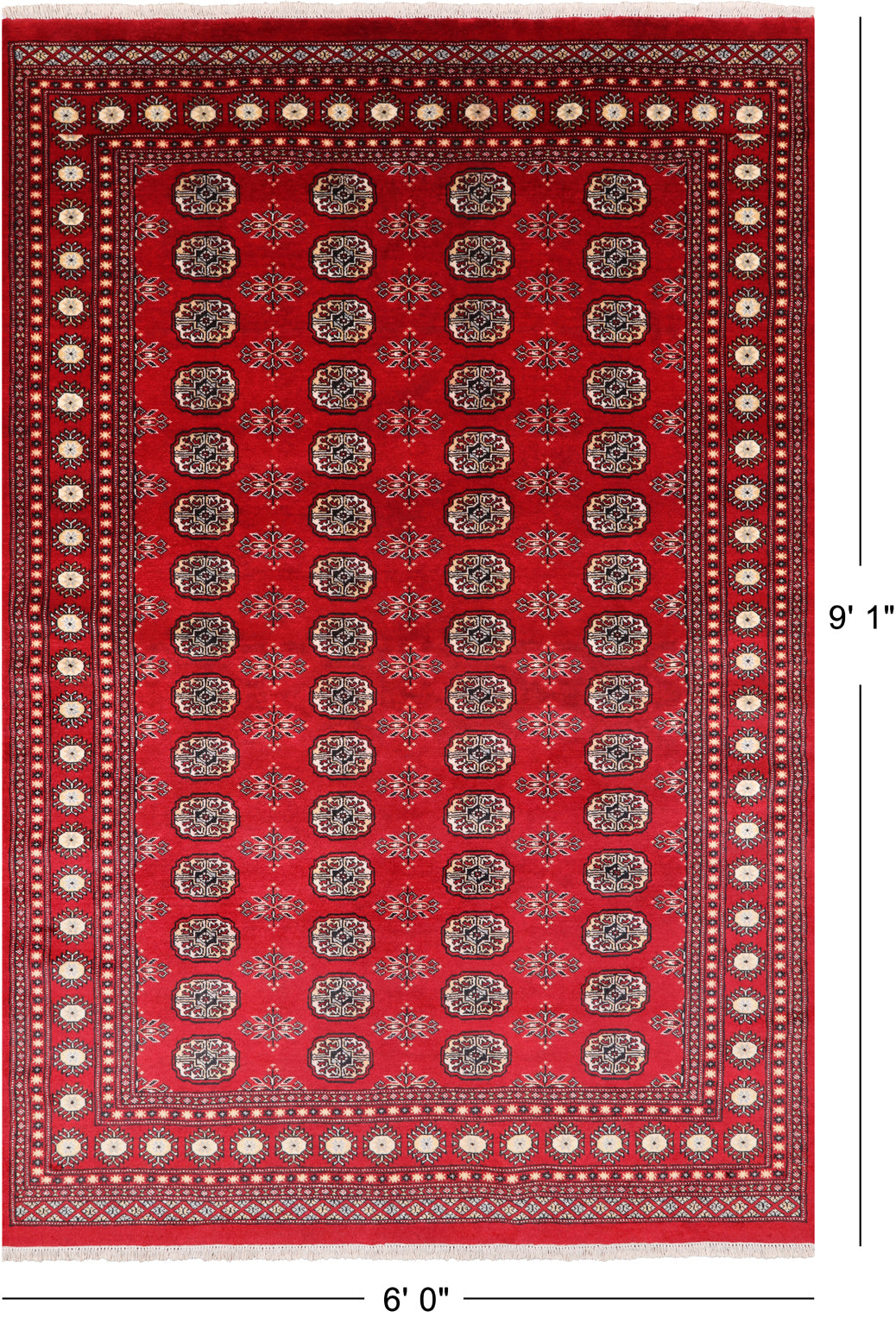 Red Bokhara Handmade Wool Rug - 6' 0" X 9' 1"