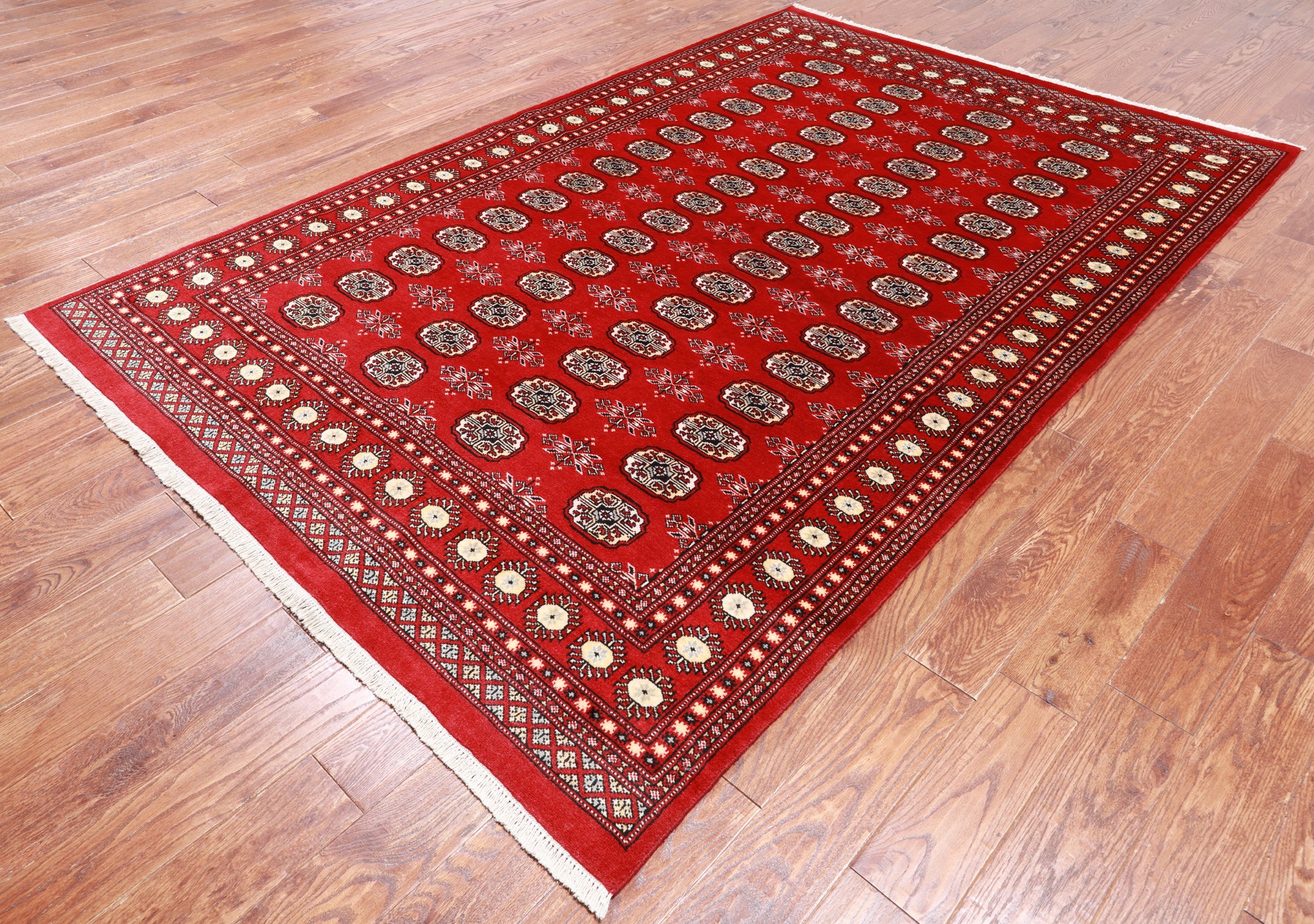 Red Bokhara Handmade Wool Rug - 6' 0" X 9' 1"