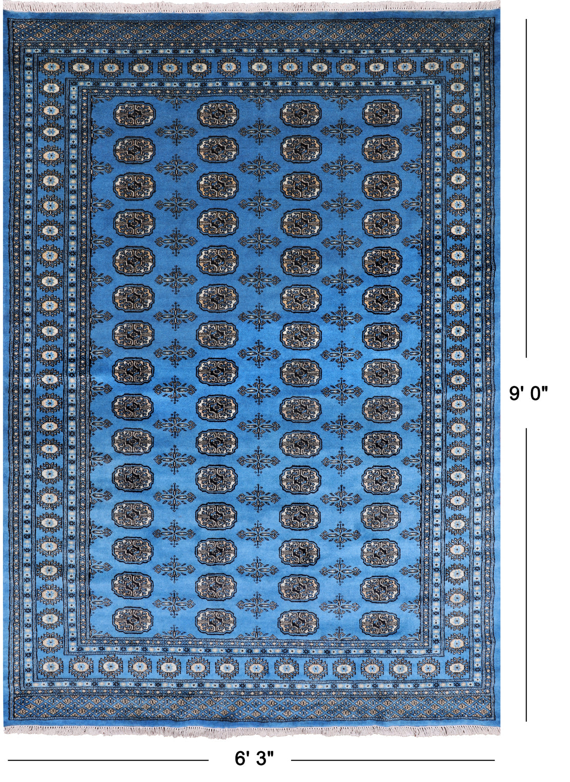 Blue Bokhara Hand-Knotted Wool Rug - 6' 3" X 9' 0"