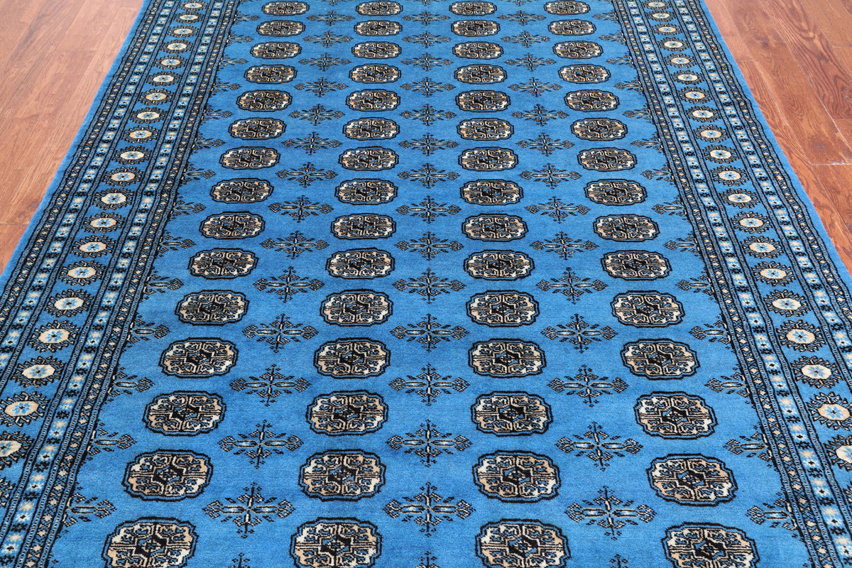 Blue Bokhara Hand-Knotted Wool Rug - 6' 3" X 9' 0"