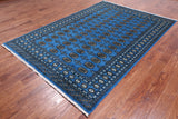 Blue Bokhara Hand-Knotted Wool Rug - 6' 3" X 9' 0"