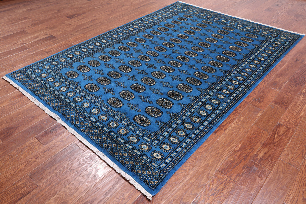 Blue Bokhara Hand-Knotted Wool Rug - 6' 3" X 9' 0"