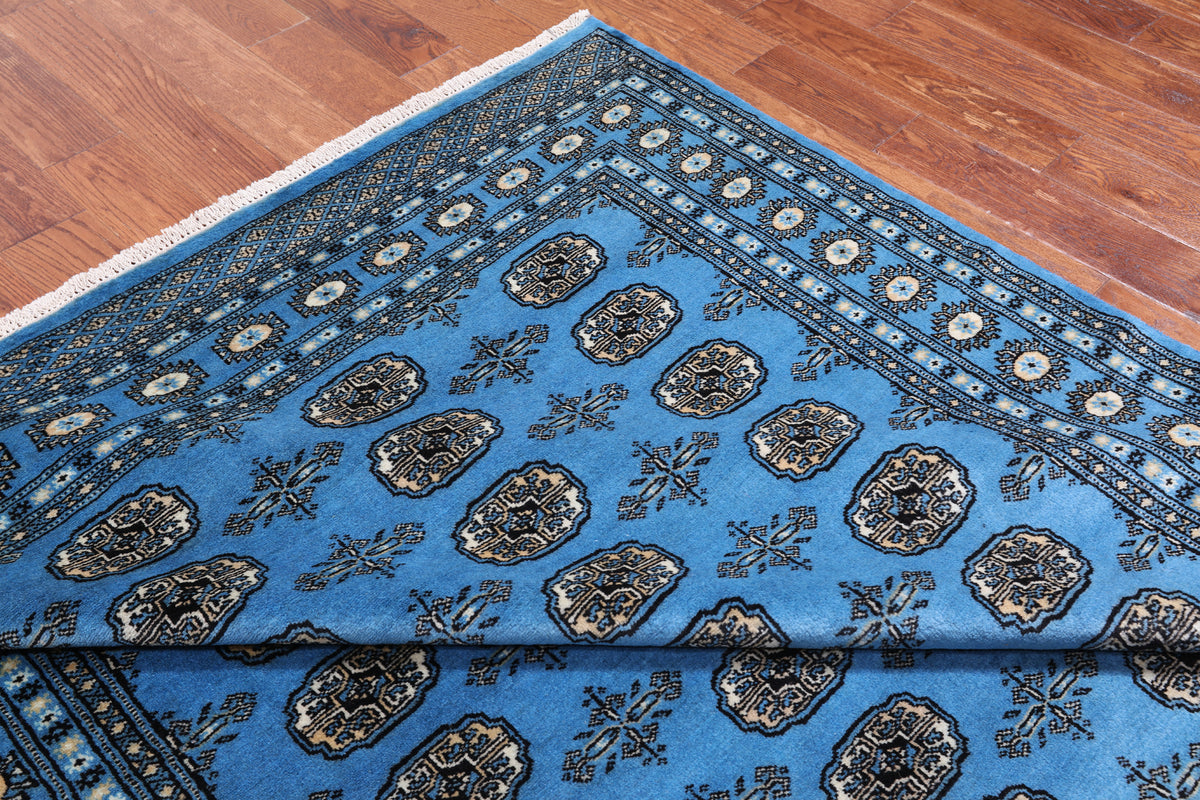 Blue Bokhara Hand-Knotted Wool Rug - 6' 3" X 9' 0"