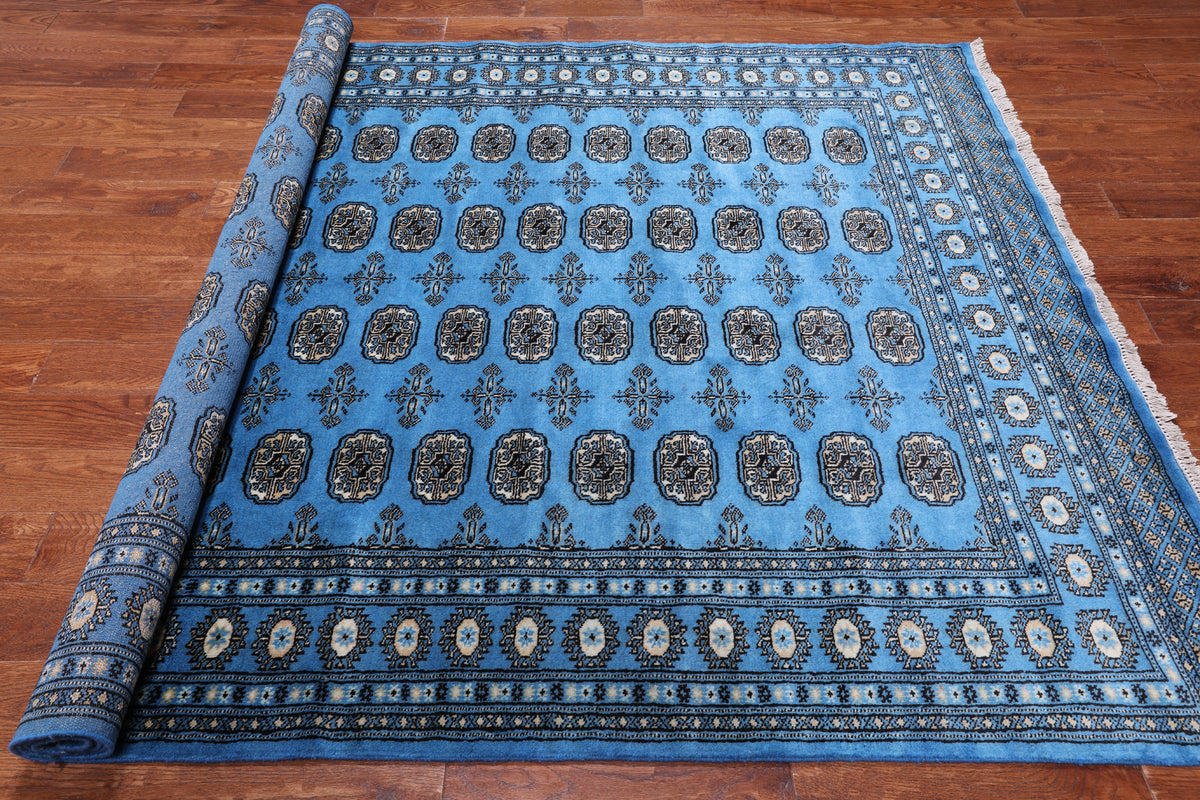 Blue Bokhara Hand-Knotted Wool Rug - 6' 3" X 9' 0"