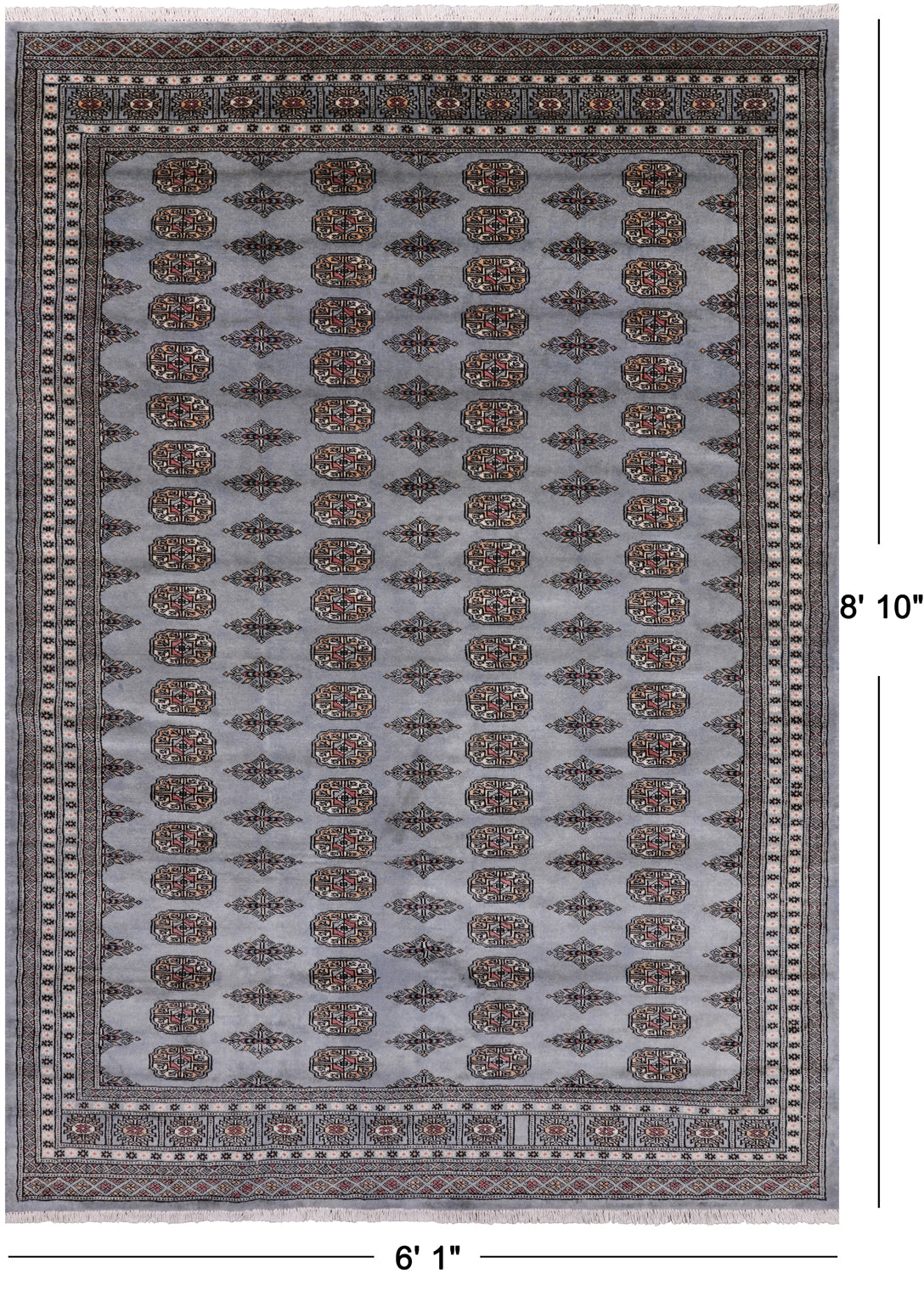 Grey Bokhara Hand-Knotted Wool Rug - 6' 1" X 8' 10"