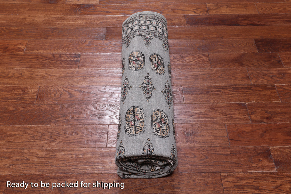 Grey Bokhara Hand-Knotted Wool Rug - 6' 1" X 8' 10"