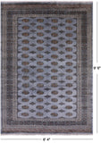 Grey Bokhara Hand Knotted Wool Rug - 6' 4" X 9' 6"