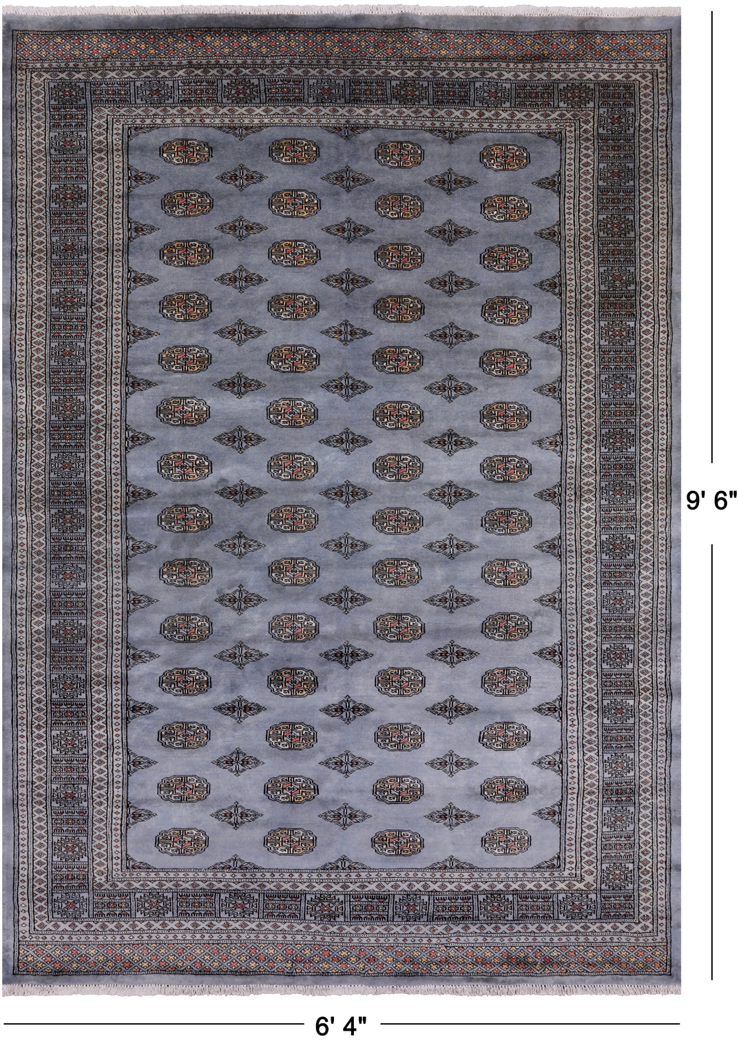 Grey Bokhara Hand Knotted Wool Rug - 6' 4" X 9' 6"