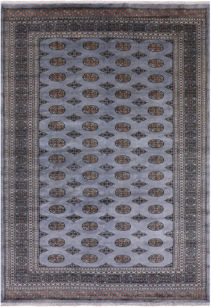Grey Bokhara Hand Knotted Wool Rug - 6' 4" X 9' 6"
