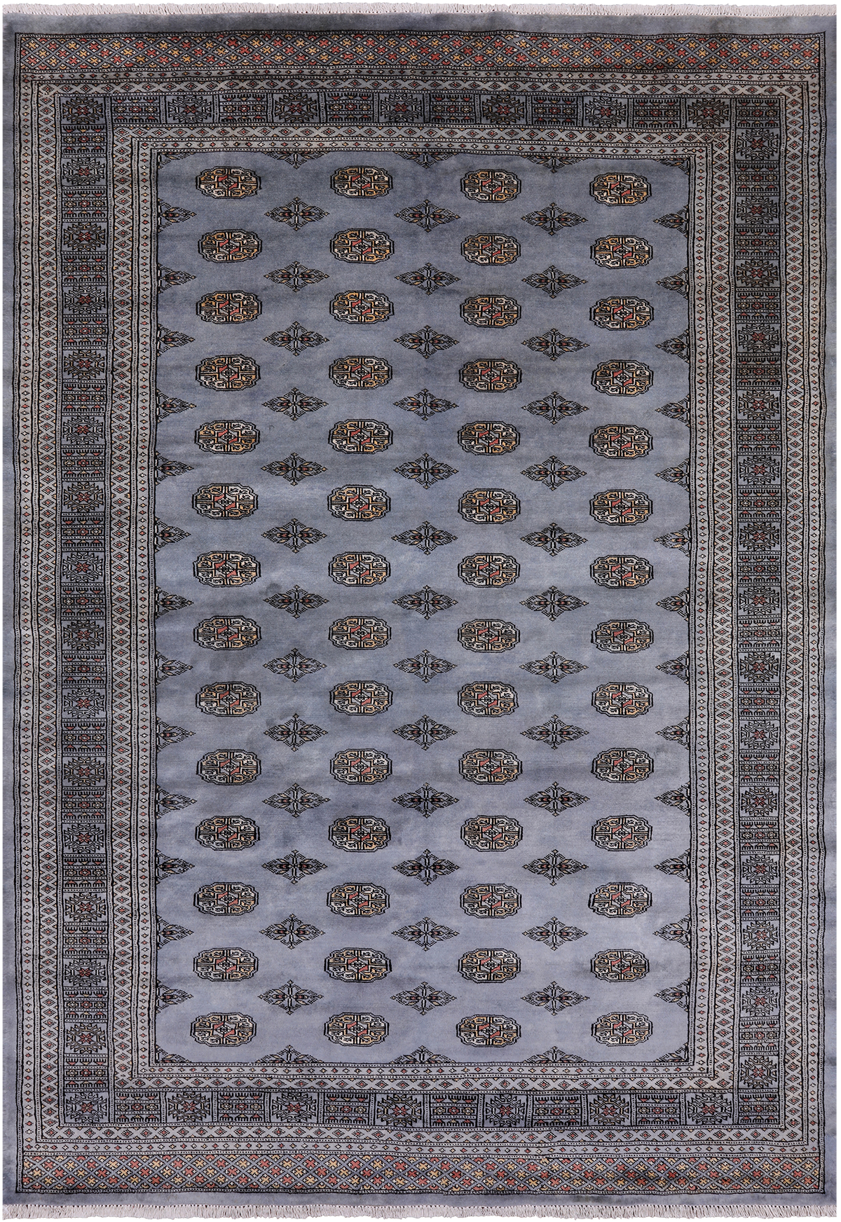 Grey Bokhara Hand Knotted Wool Rug - 6' 4" X 9' 6"