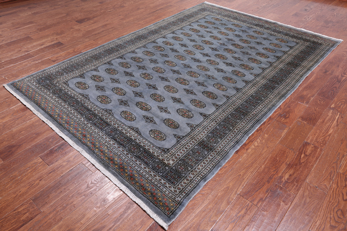 Grey Bokhara Hand Knotted Wool Rug - 6' 4" X 9' 6"