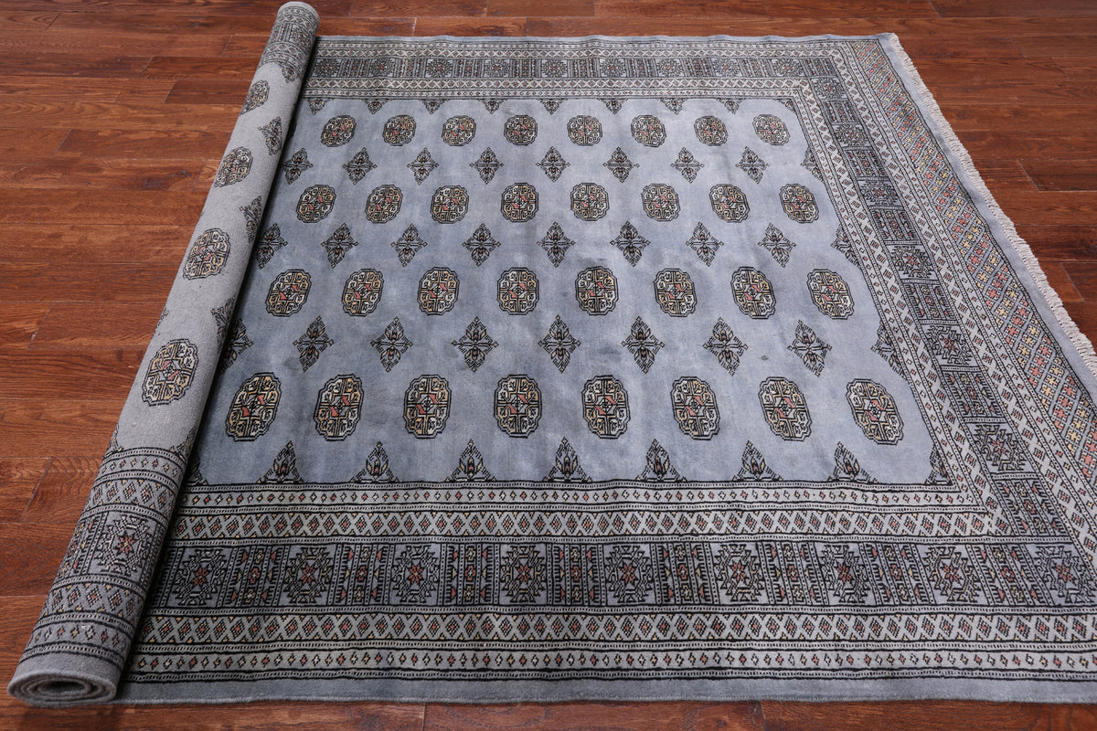 Grey Bokhara Hand Knotted Wool Rug - 6' 4" X 9' 6"