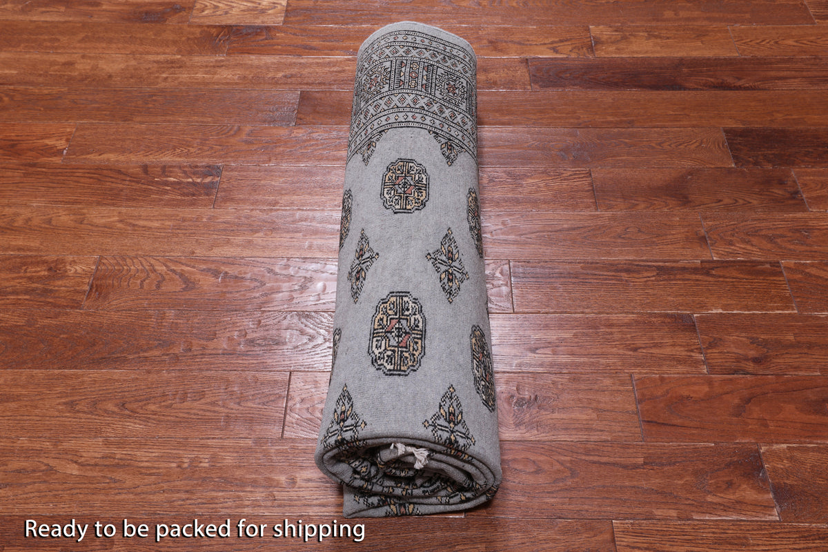 Grey Bokhara Hand Knotted Wool Rug - 6' 4" X 9' 6"