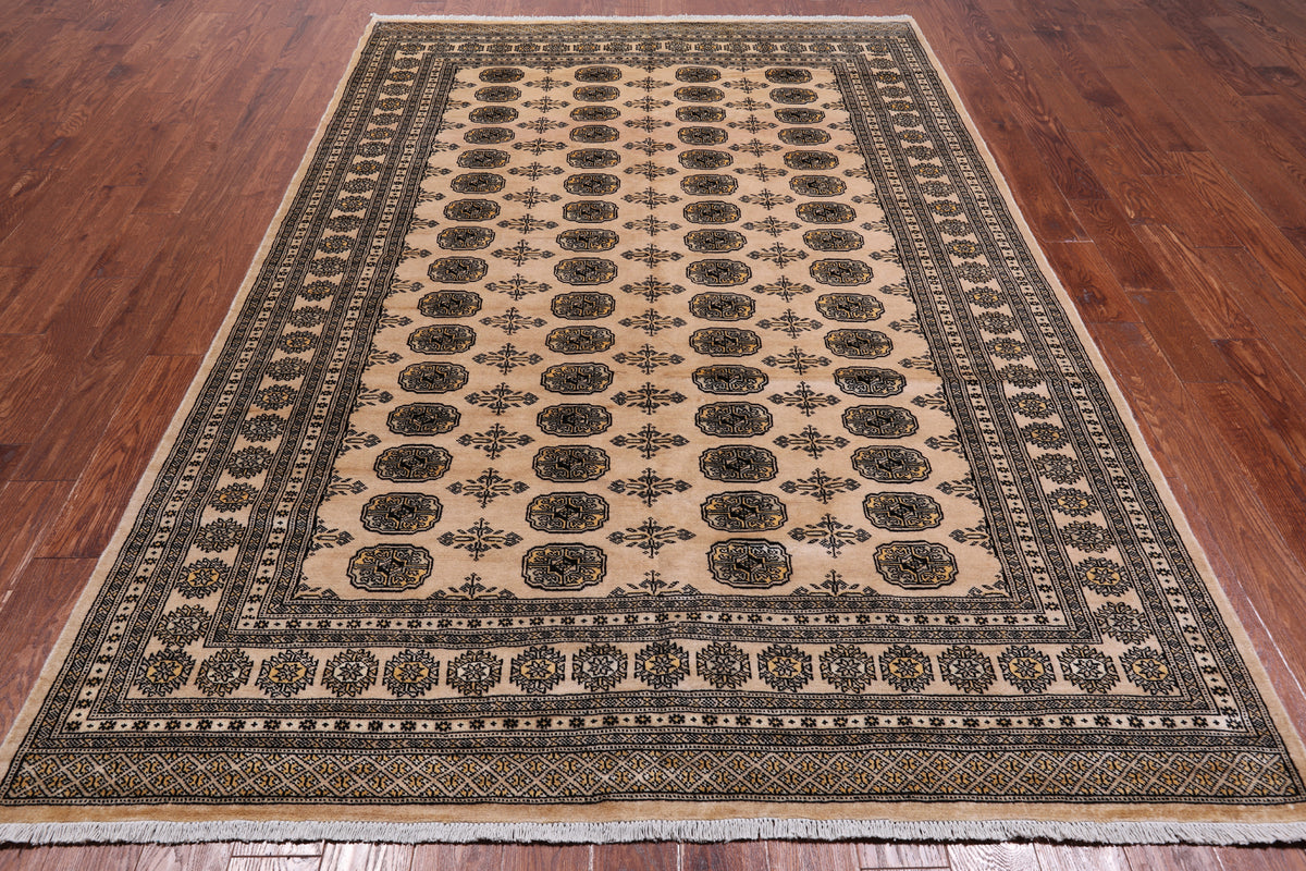 Beige Bokhara Handmade Wool Rug - 6' 7" X 9' 7"
