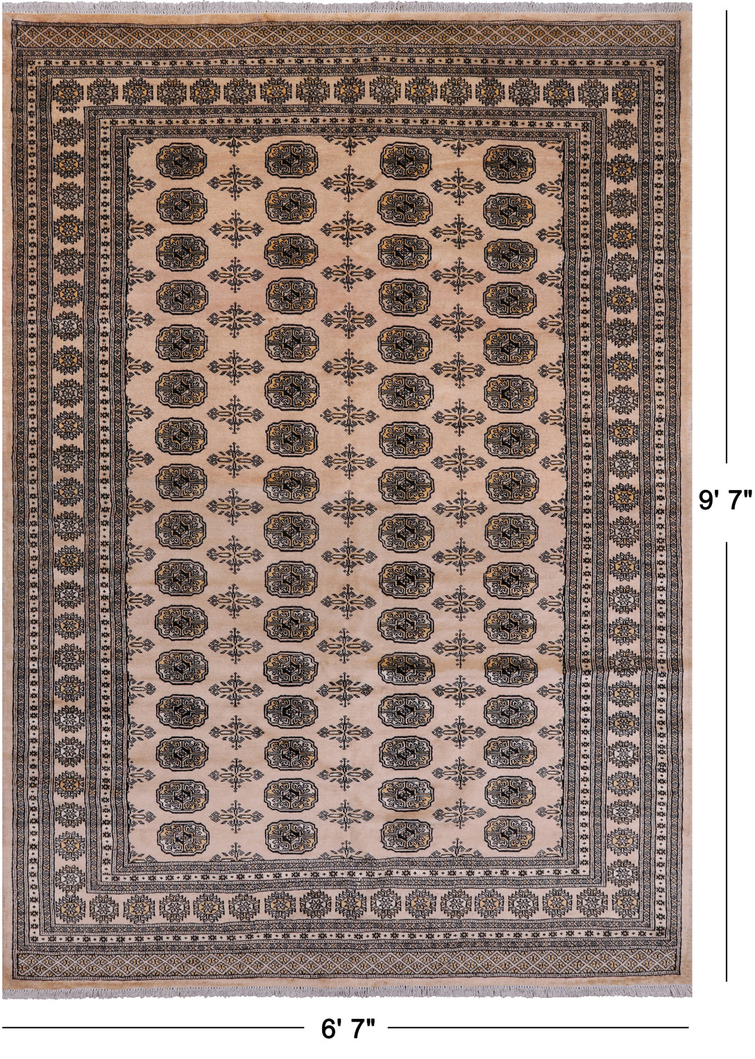 Beige Bokhara Handmade Wool Rug - 6' 7" X 9' 7"