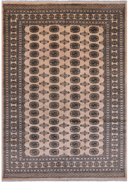 Beige Bokhara Handmade Wool Rug - 6' 7" X 9' 7"