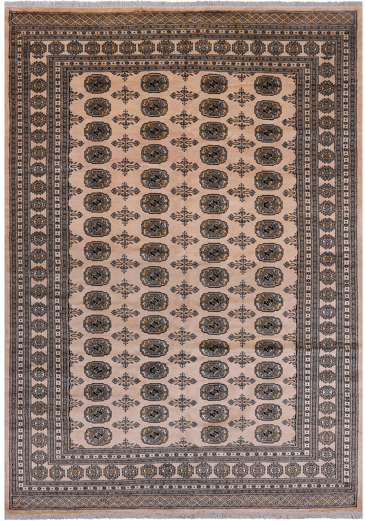 Beige Bokhara Handmade Wool Rug - 6' 7" X 9' 7"