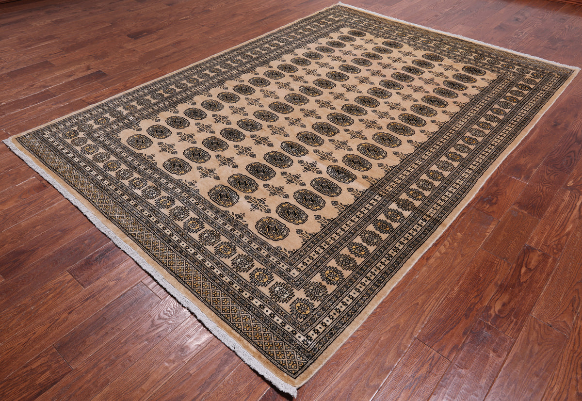 Beige Bokhara Handmade Wool Rug - 6' 7" X 9' 7"