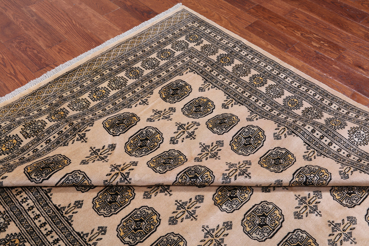 Beige Bokhara Handmade Wool Rug - 6' 7" X 9' 7"