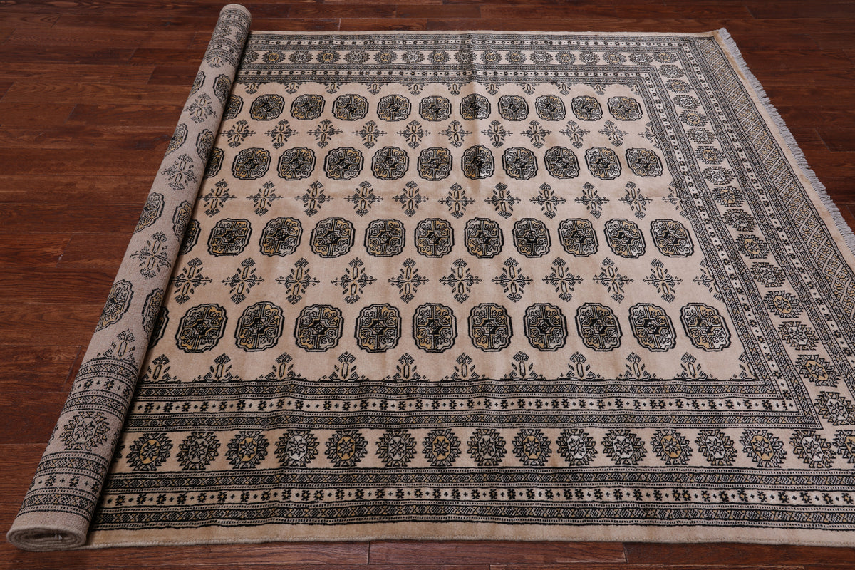 Beige Bokhara Handmade Wool Rug - 6' 7" X 9' 7"