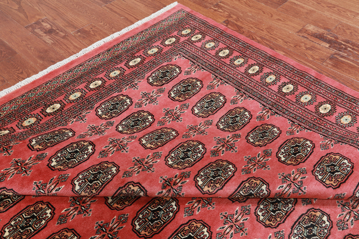 Pink Bokhara Handmade Wool Rug - 6' 7" X 10' 2"