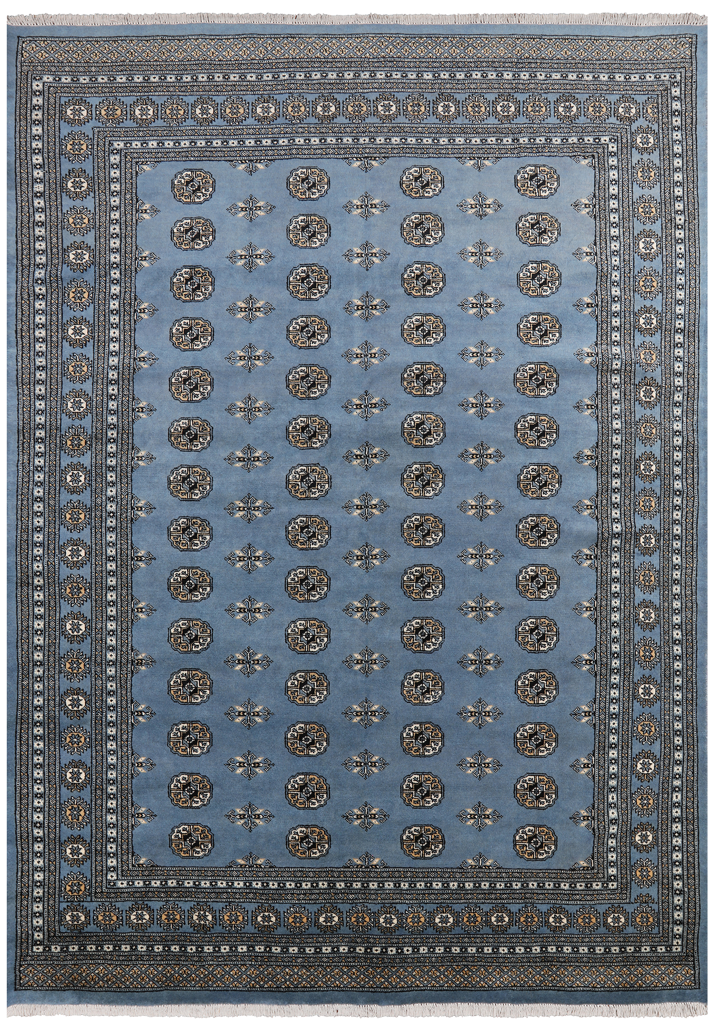 Grey Bokhara Handmade Wool Rug - 7' 2" X 9' 9"