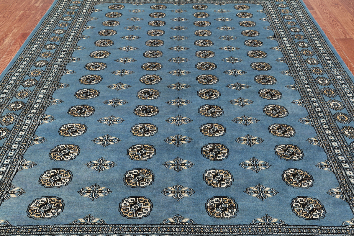 Grey Bokhara Handmade Wool Rug - 7' 2" X 9' 9"