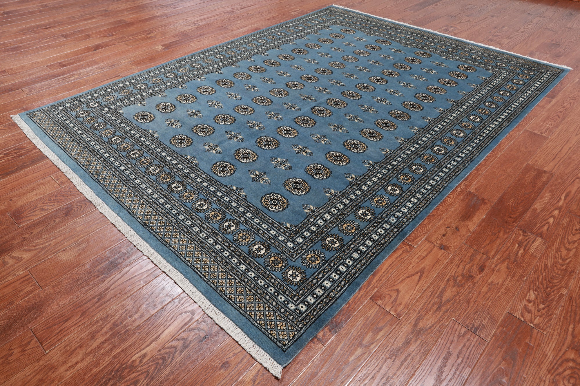 Grey Bokhara Handmade Wool Rug - 7' 2" X 9' 9"