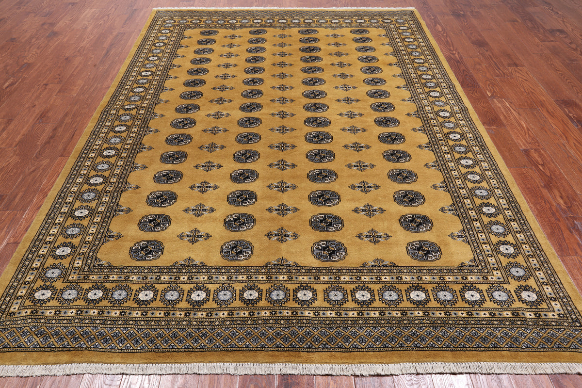Gold Bokhara Hand Knotted Wool Rug - 7' 4" X 9' 7"