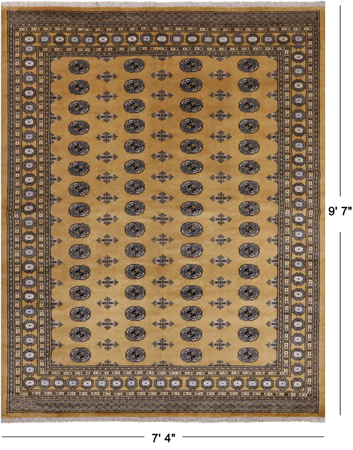 Gold Bokhara Hand Knotted Wool Rug - 7' 4" X 9' 7"