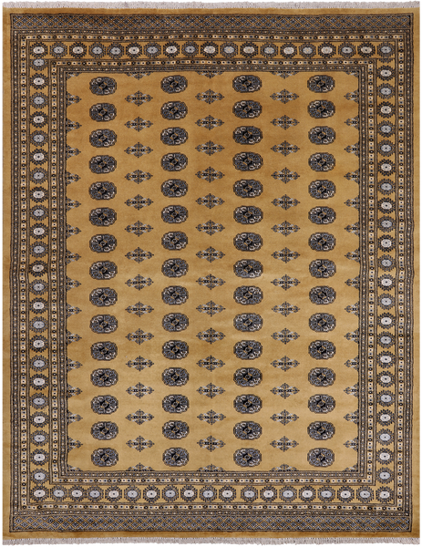 Gold Bokhara Hand Knotted Wool Rug - 7' 4" X 9' 7"