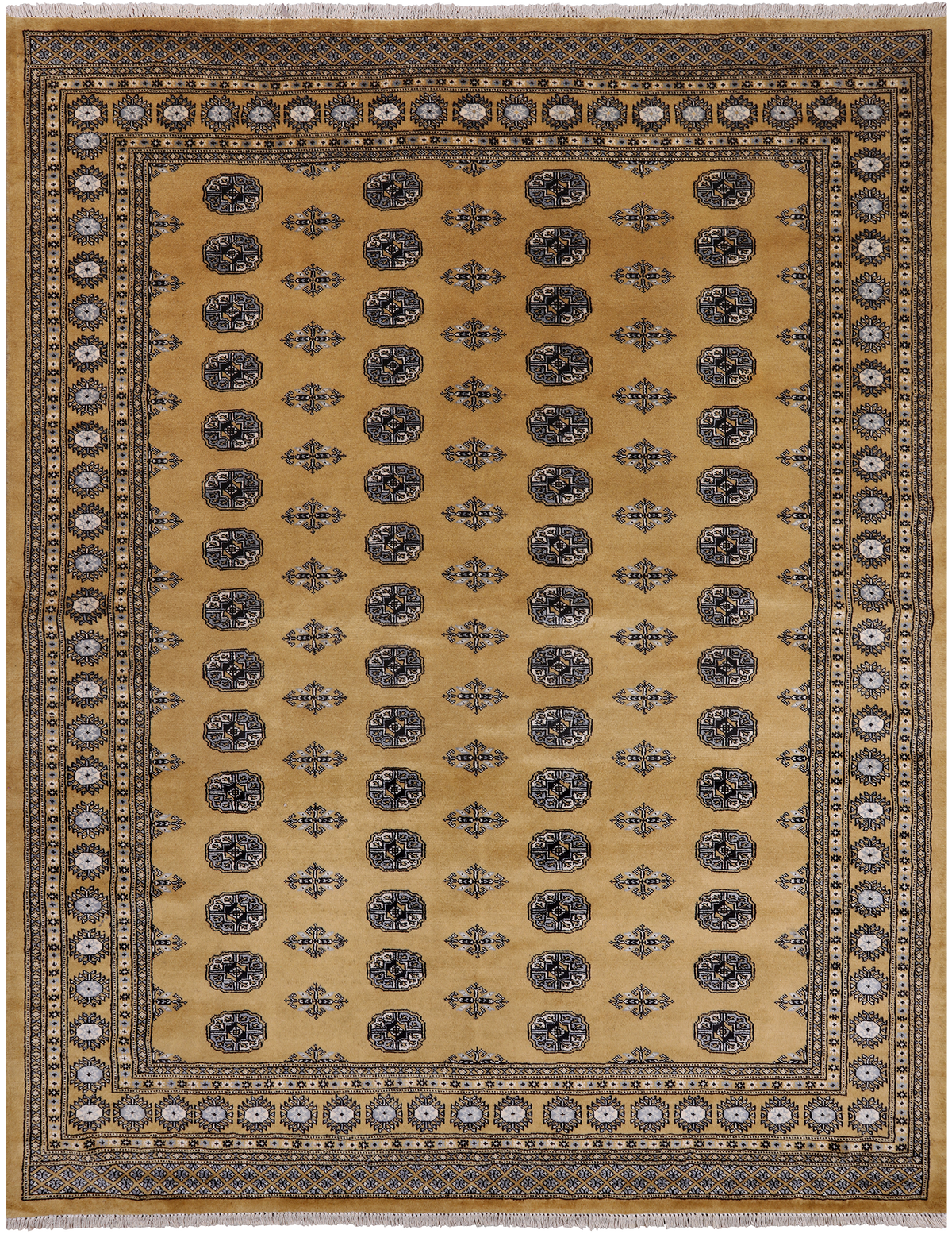 Gold Bokhara Hand Knotted Wool Rug - 7' 4" X 9' 7"