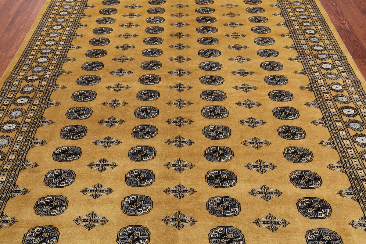 Gold Bokhara Hand Knotted Wool Rug - 7' 4" X 9' 7"