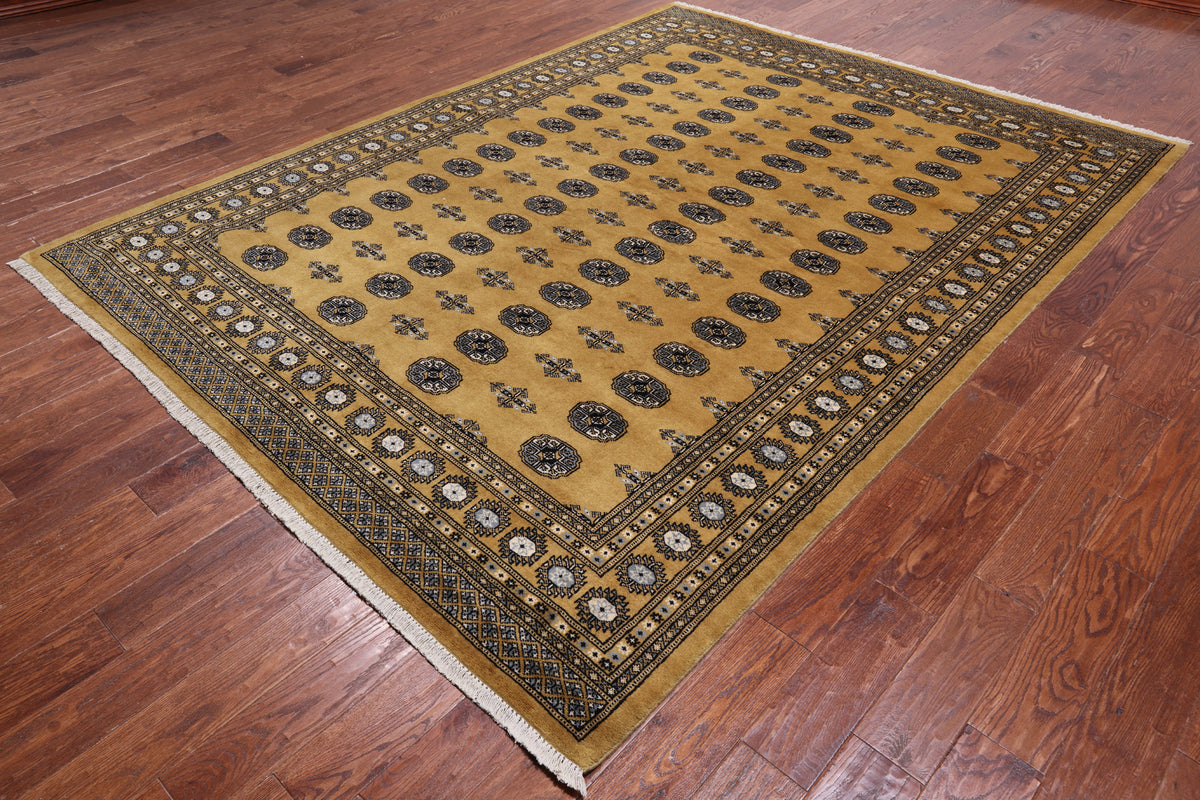 Gold Bokhara Hand Knotted Wool Rug - 7' 4" X 9' 7"