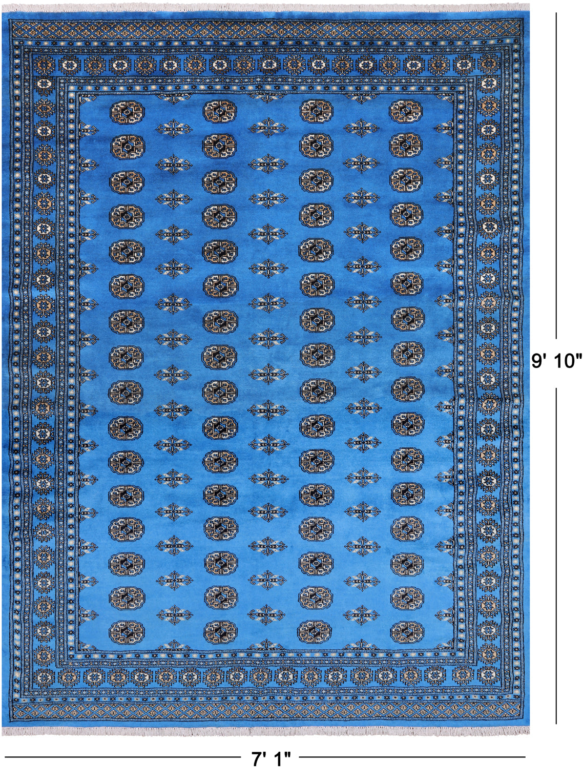 Blue Bokhara Hand Knotted Wool Rug - 7' 1" X 9' 10"