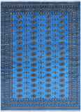 Blue Bokhara Hand Knotted Wool Rug - 7' 1" X 9' 10"