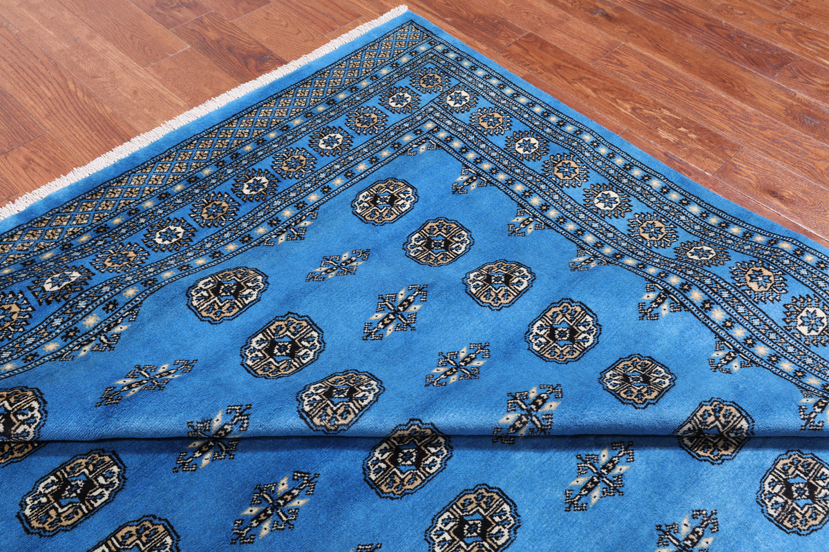 Blue Bokhara Hand Knotted Wool Rug - 7' 1" X 9' 10"