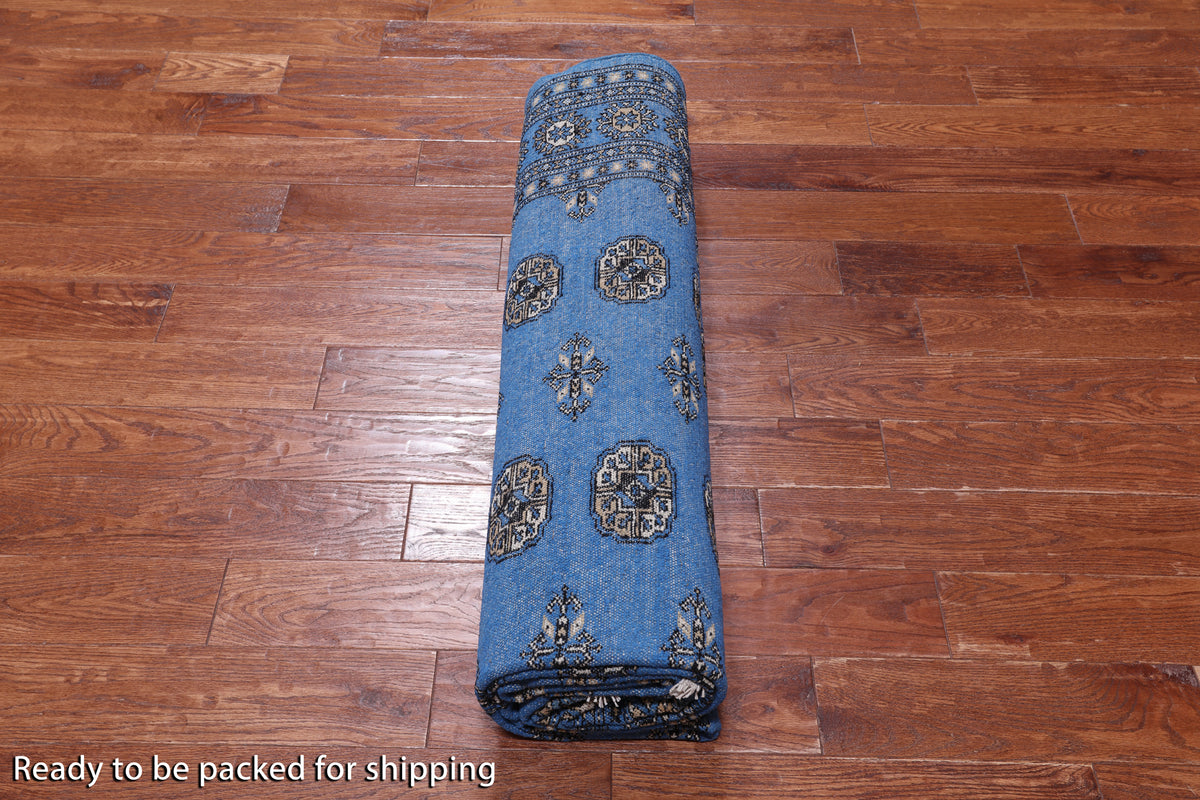 Blue Bokhara Hand Knotted Wool Rug - 7' 1" X 9' 10"