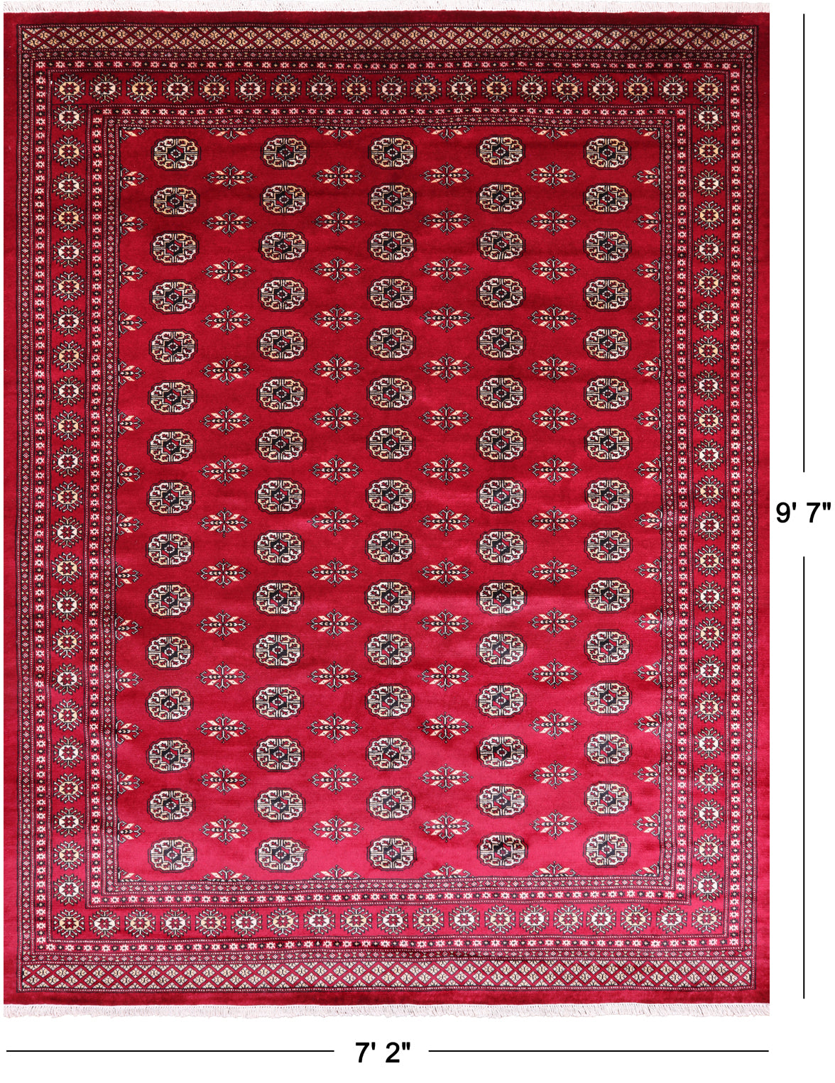 Red Bokhara Handmade Wool Rug - 7' 2" X 9' 7"